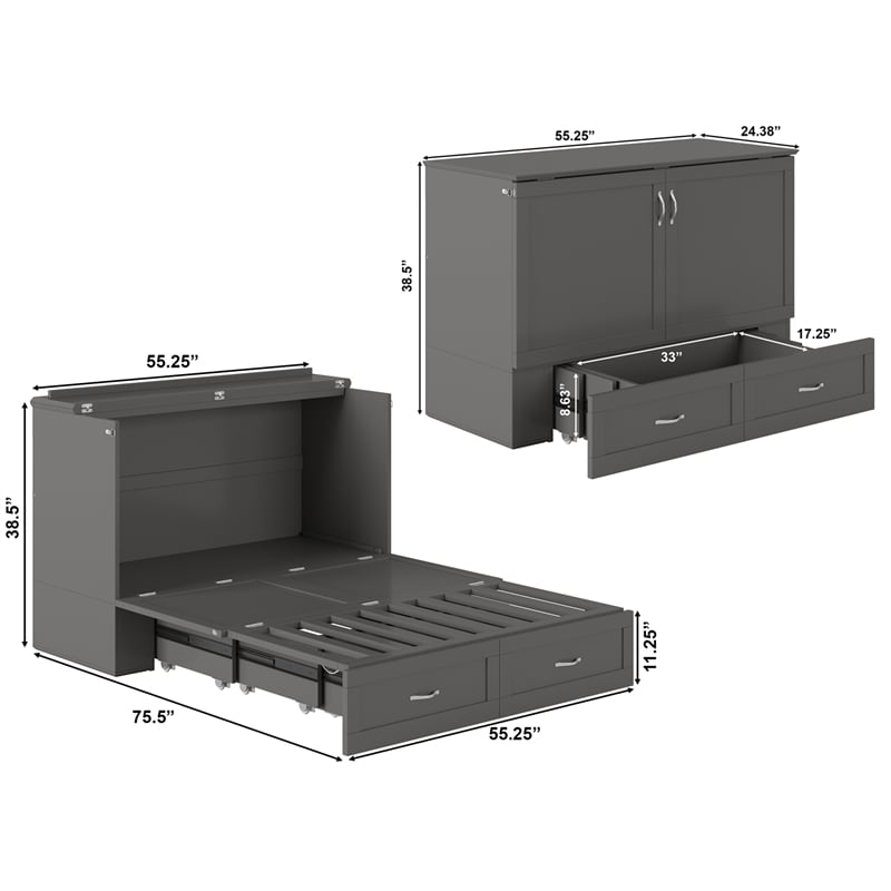Home Square Set of 2 Murphy Full Bed Chest with Mattress & End Table in Gray