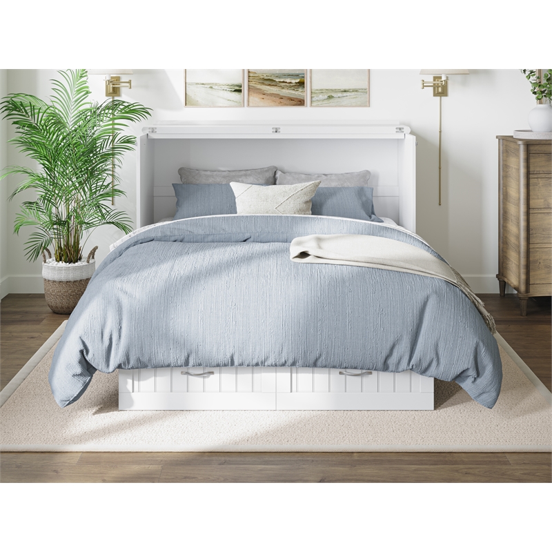 Home Square Set of 2 Queen Murphy Bed Chest with Mattress & Side Table in White