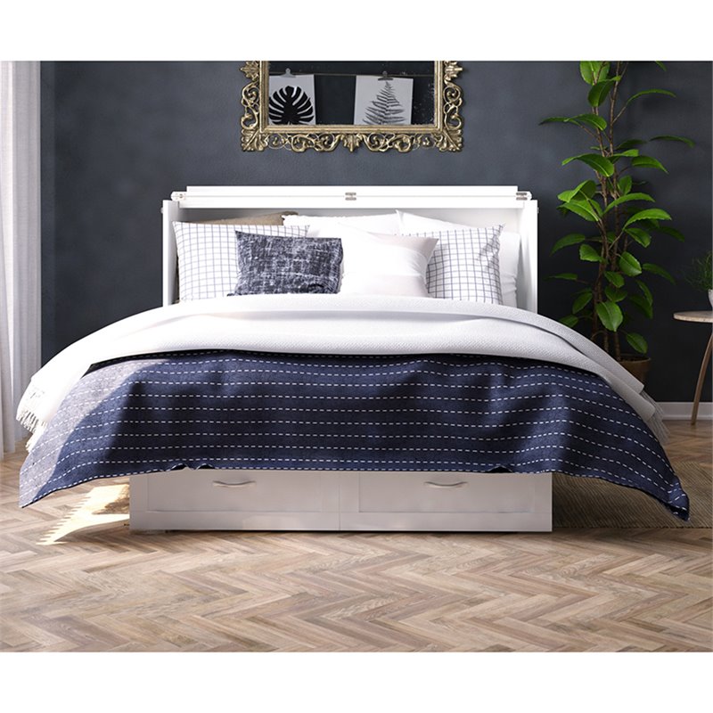 Home Square Set of 2 Queen Murphy Bed Chest & Side Table in White