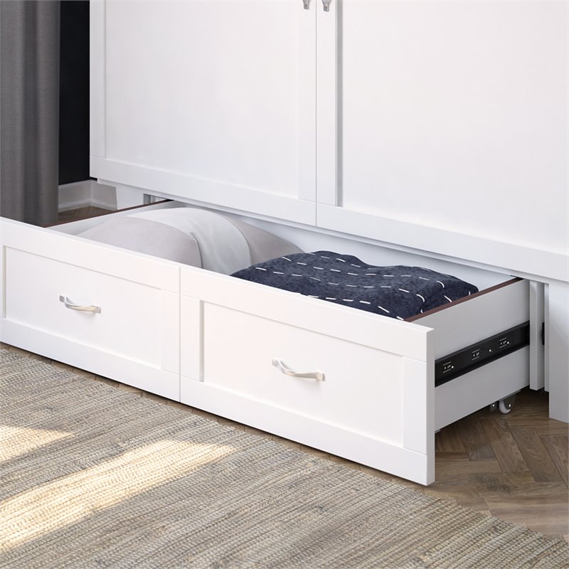 Home Square Set of 2 Queen Murphy Bed Chest & Side Table in White