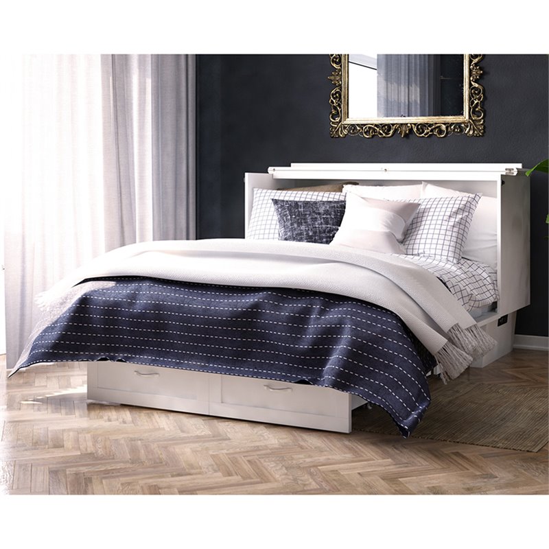 Home Square Set of 2 Queen Murphy Bed Chest & Side Table in White