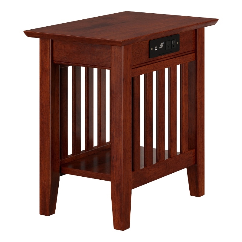 Home Square Set of 2 Twin XL Murphy Bed Chest w/ Mattress & Side Table in Walnut