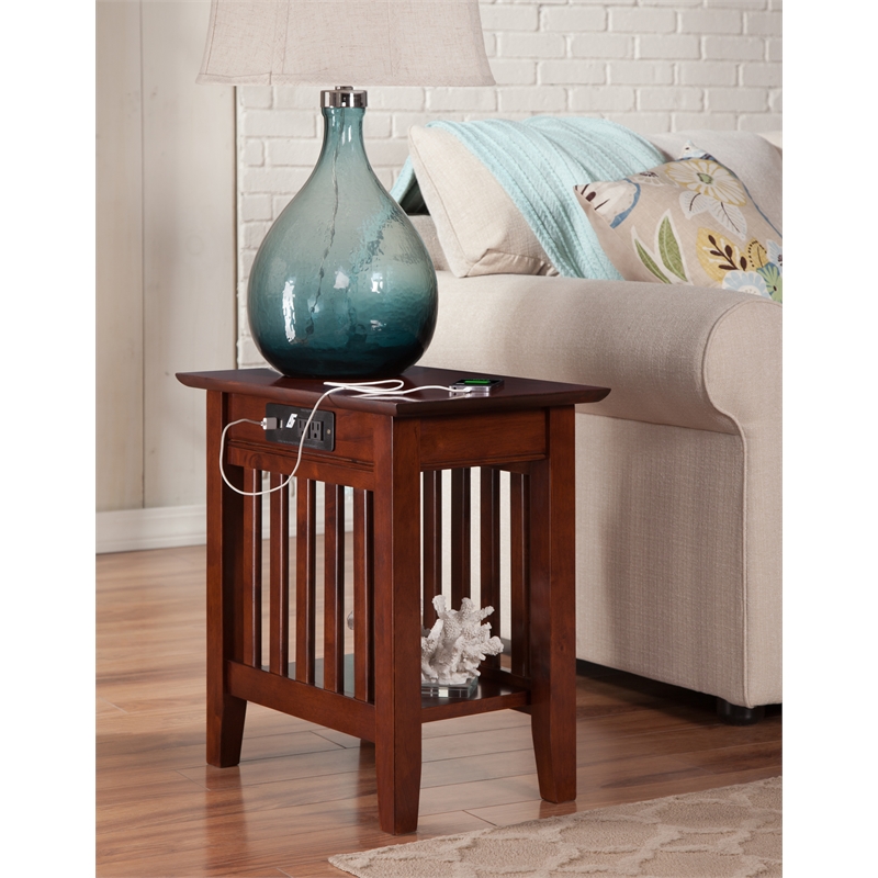 Home Square Set of 2 Twin XL Murphy Bed Chest w/ Mattress & Side Table in Walnut