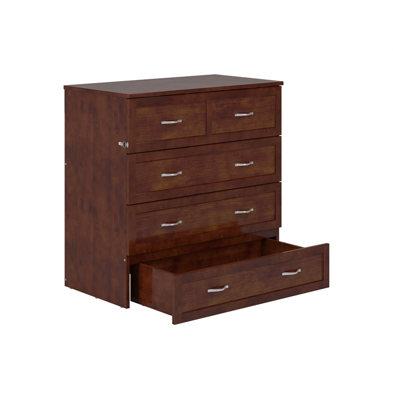 Home Square Set of 2 Twin XL Murphy Bed Chest w/ Mattress & Side Table in Walnut