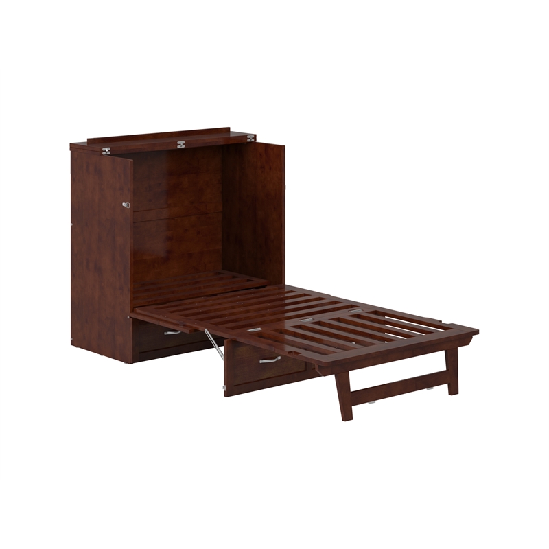 Home Square Set of 2 Twin XL Murphy Bed Chest w/ Mattress & Side Table in Walnut