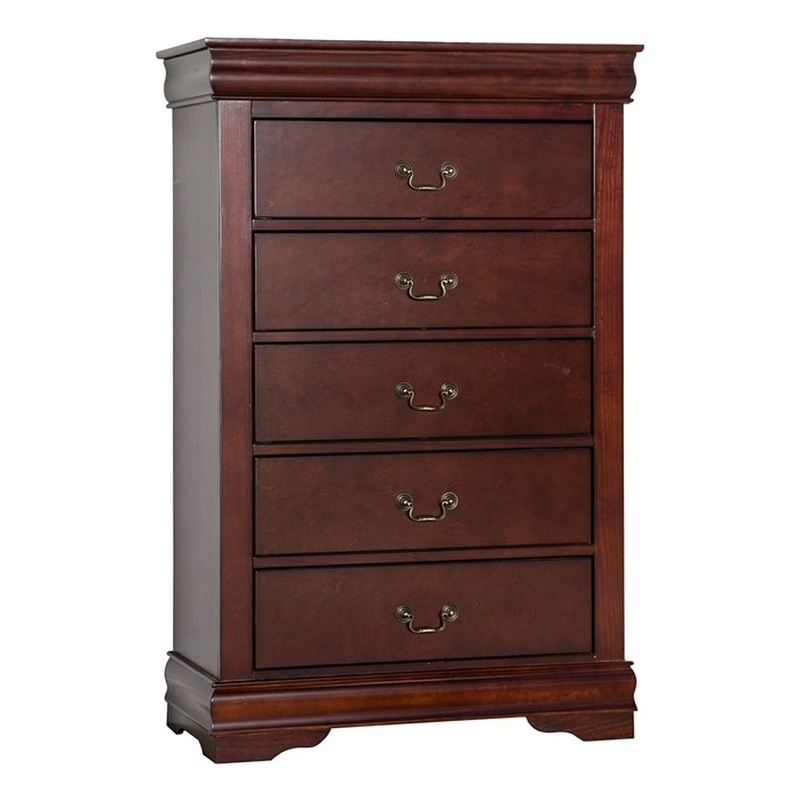 Home Square Set of 4 Chest and Dresser and 2 Nightstands in Cherry