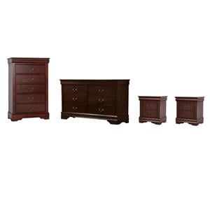 Home Square Set of 4 Chest and Dresser and 2 Nightstands in Cherry