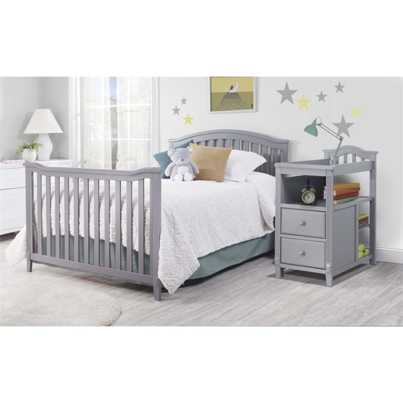 Home Square Set of 2 Crib and Changer & Double Dresser in Gray