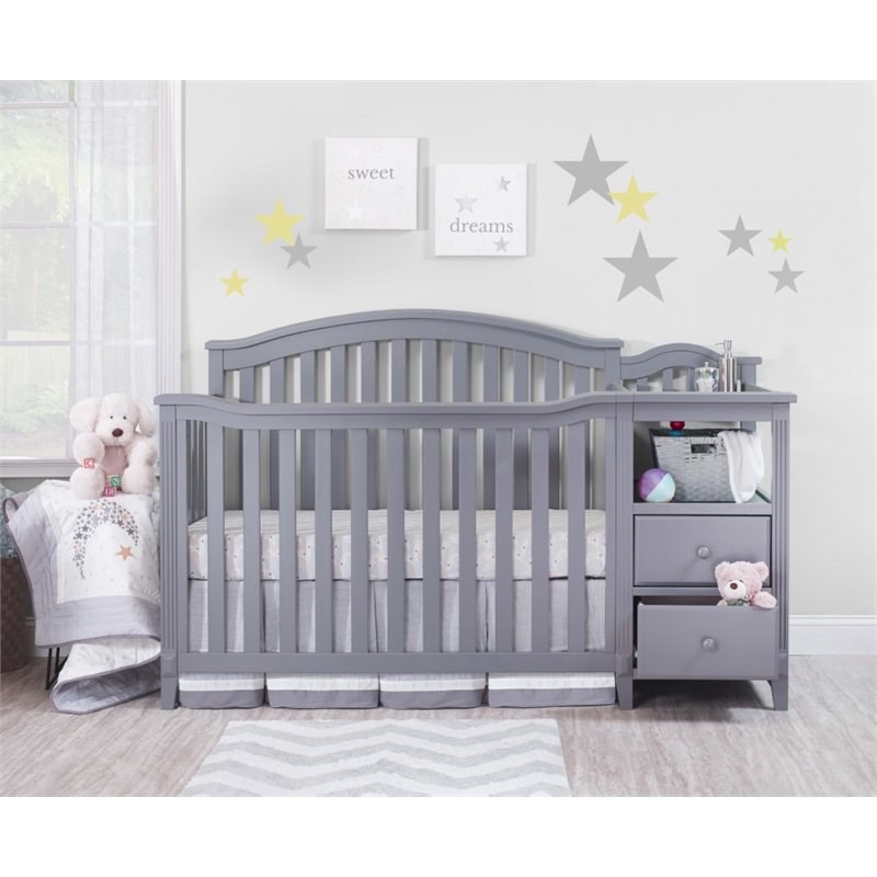 Home Square Set of 3 Gray Crib and Changer & 4-Drawer Chest & Double Dresser