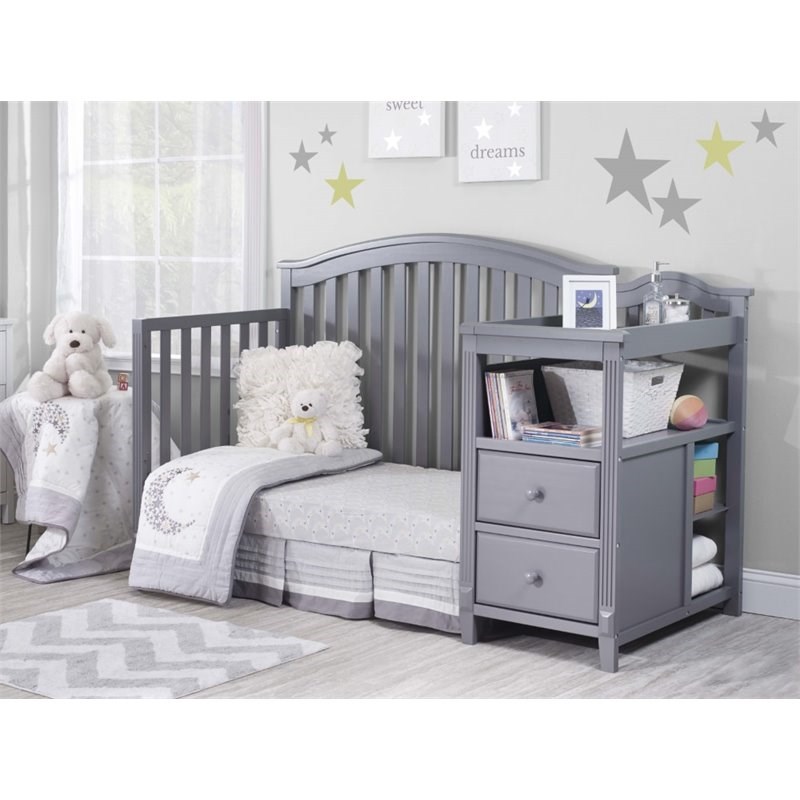 Home Square Set of 3 Gray Crib and Changer & 4-Drawer Chest & Double Dresser