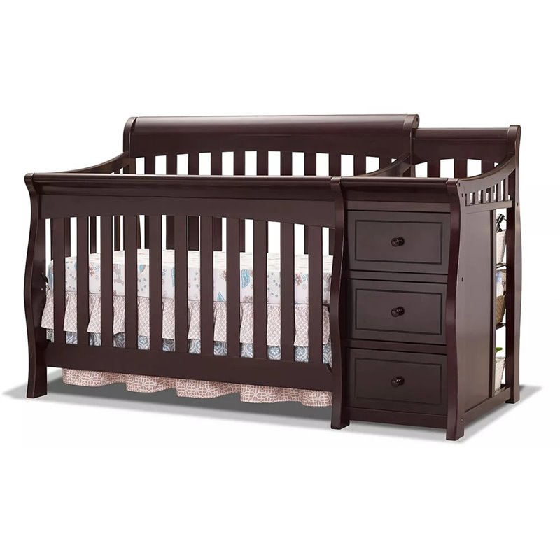 Home Square 3 Set Espresso Crib and Changer & 4-Drawer Dresser & Double Dresser