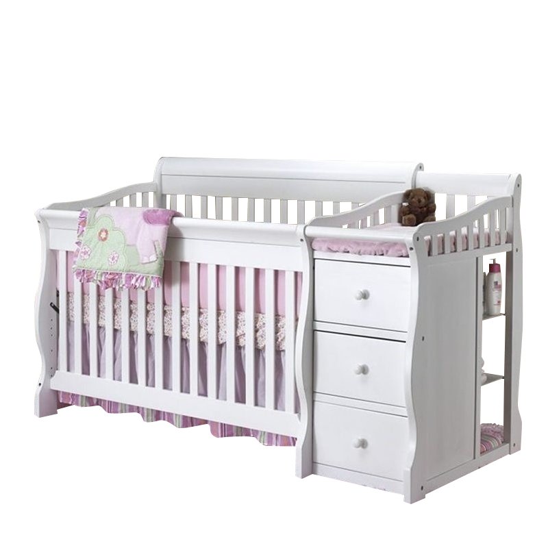 Home Square Set of 3 White Crib and Changer & 4-Drawer Dresser & Double Dresser