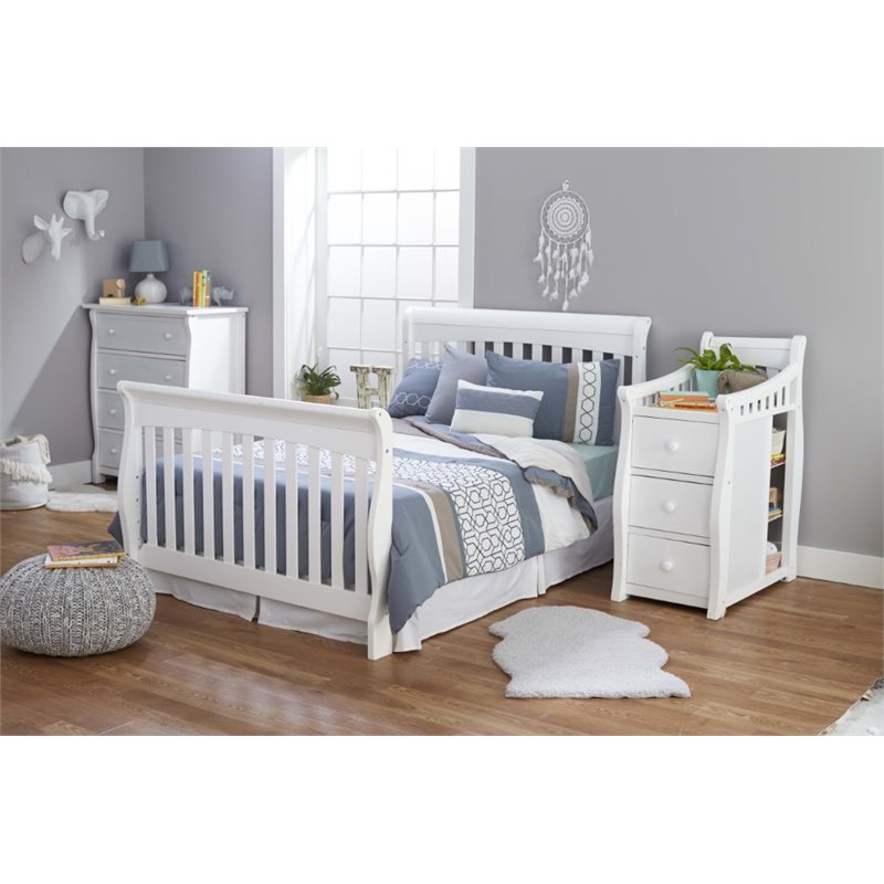 Home Square Set of 3 White Crib and Changer & 4-Drawer Dresser & Double Dresser