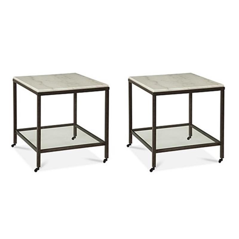Home Square Set of 2 Marble Rectangular End Tables in Bronze