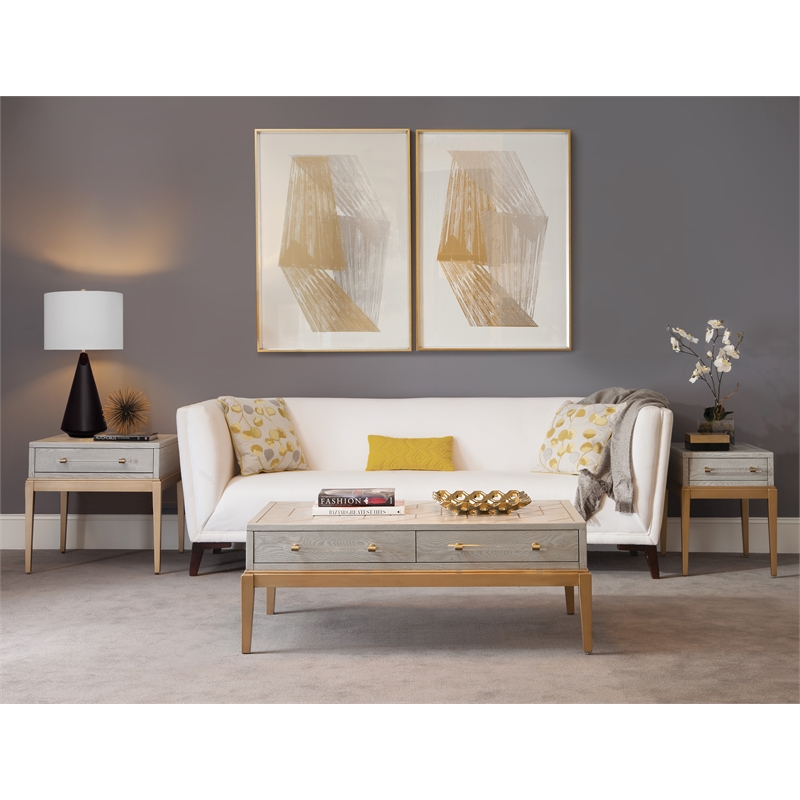 Home Square Set of 3 4-Door Server & Cocktail Table & End Table in Gray