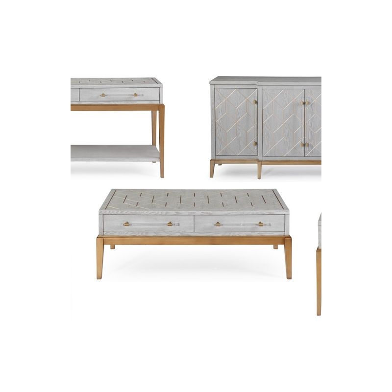 Home Square Set of 3 4-Door Server & Cocktail Table & End Table in Gray
