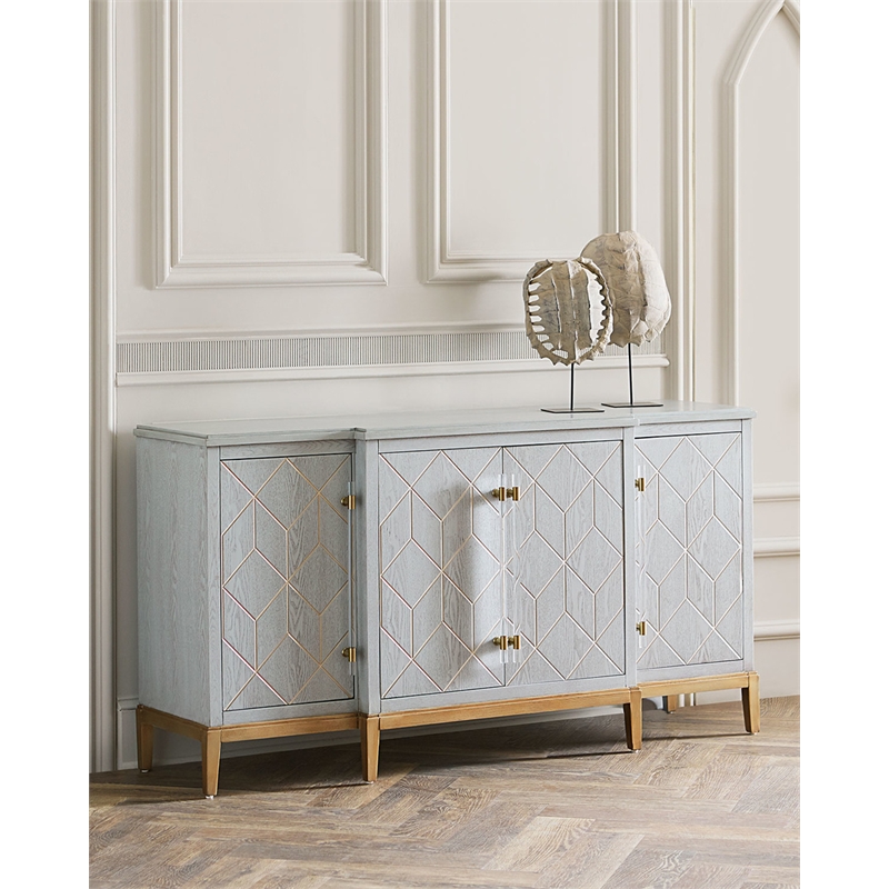 Home Square Set of 3 4-Door Server & Cocktail Table & End Table in Gray