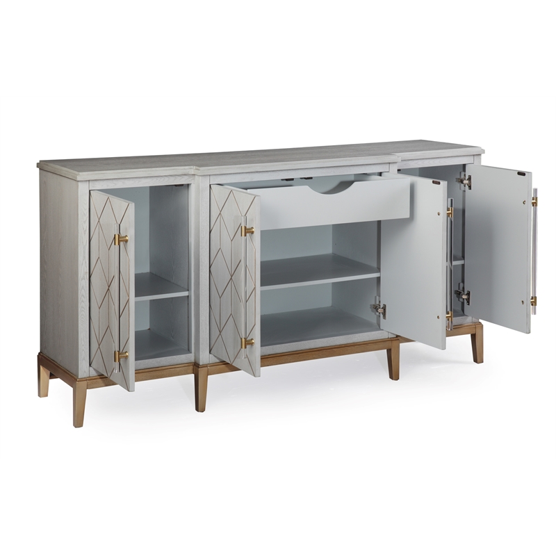 Home Square Set of 3 4-Door Server & Cocktail Table & End Table in Gray
