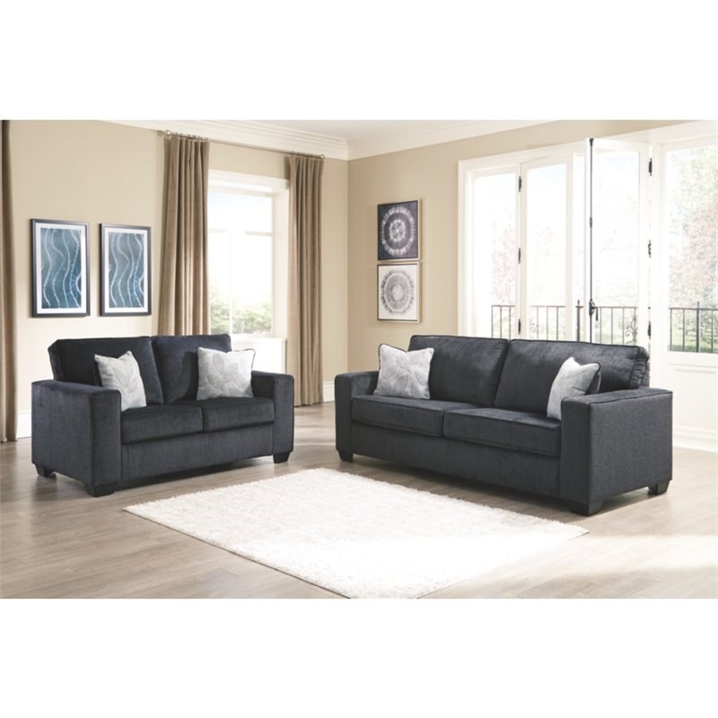 Home Square Set of 2 Contemporary Sofa & Loveseat in Slate Finish