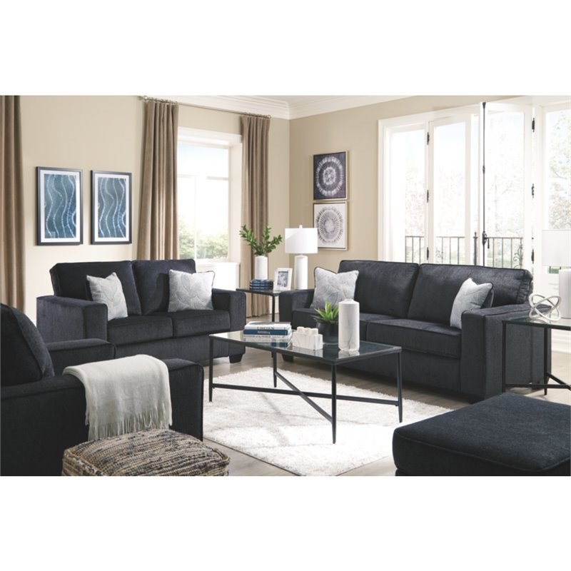 Home Square Set of 2 Contemporary Sofa & Loveseat in Slate Finish