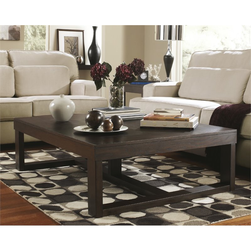 Home Square Set of 3 Coffee Table & 2 Square End Tables in Dark Brown