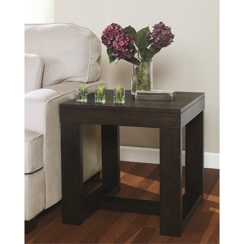 Home Square Set of 3 Coffee Table & 2 Square End Tables in Dark Brown
