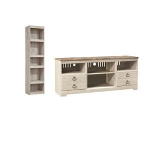 Home Square Set of 2 Coastal Engineered Pier & 63&quot TV Stand in Whitewash