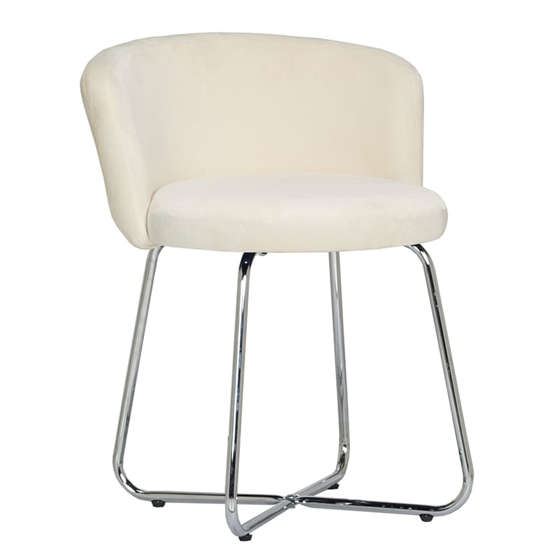 Home Square Set of 3 Contemporary Metal Vanity Stools with White Fabric