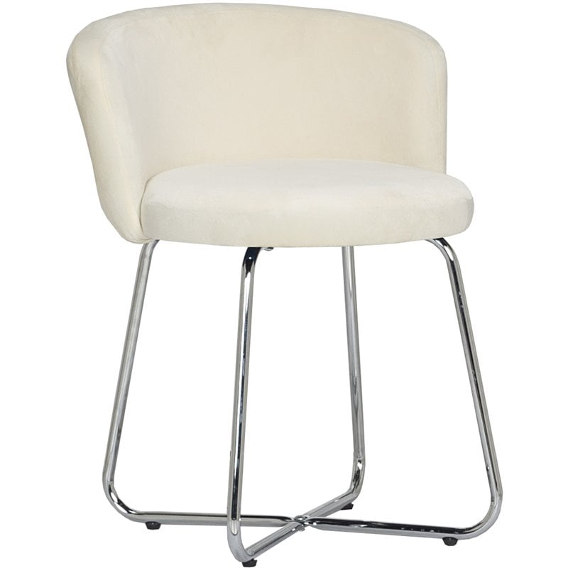 Home Square Set of 2 Contemporary Metal Vanity Stools with White Fabric