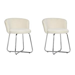 Home Square Set of 2 Contemporary Metal Vanity Stools with White Fabric