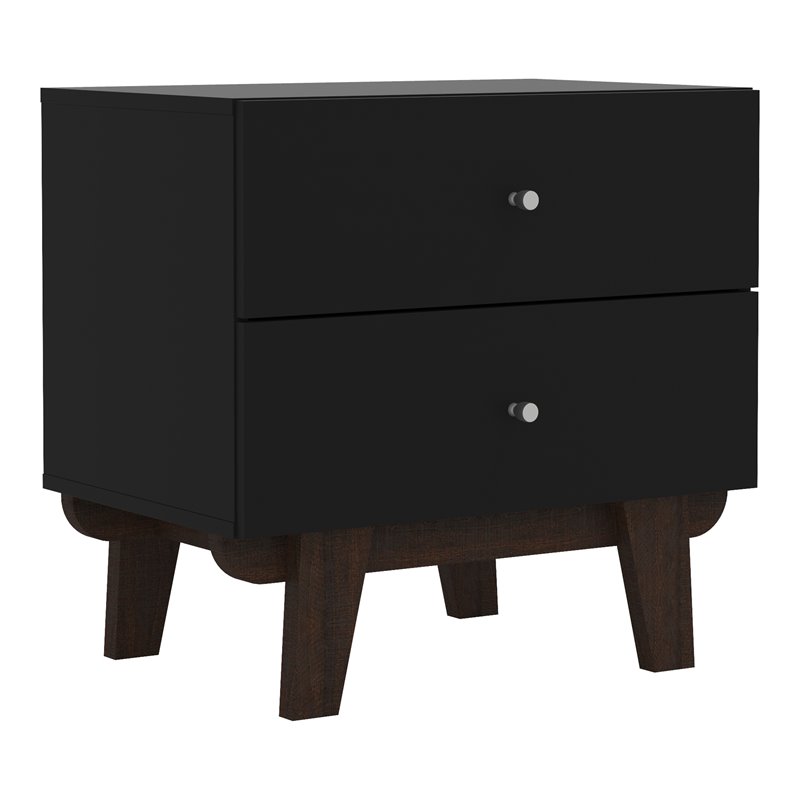 Home Square Set of 2 2-Drawer Wood Nightstands in Matte Black