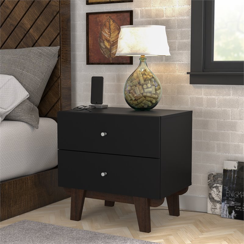 Home Square Set of 2 2-Drawer Wood Nightstands in Matte Black
