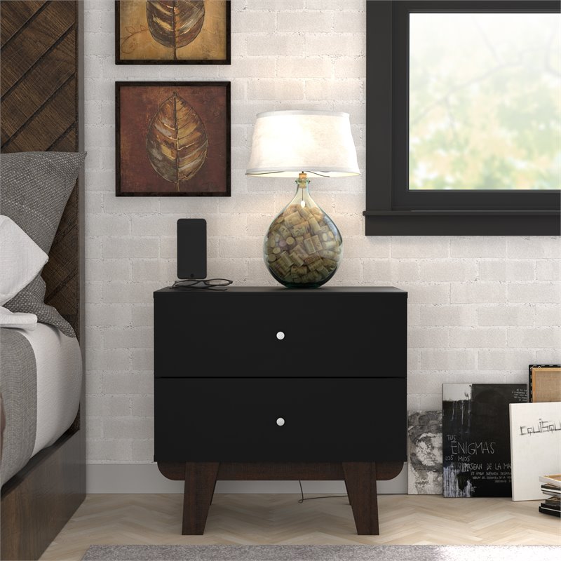 Home Square Set of 2 2-Drawer Wood Nightstands in Matte Black