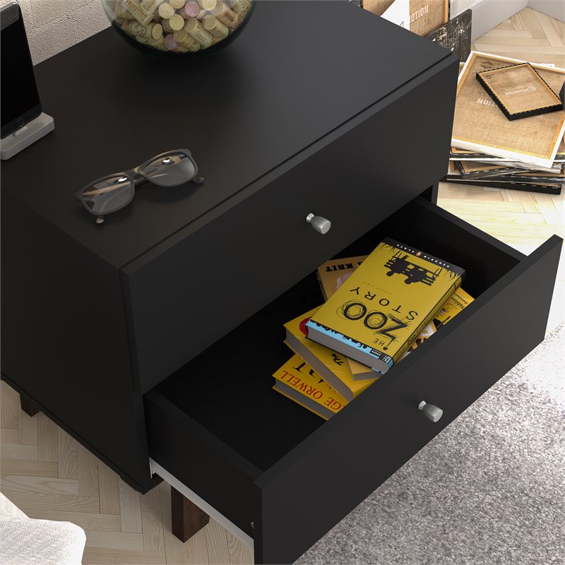 Home Square Set of 2 2-Drawer Wood Nightstands in Matte Black