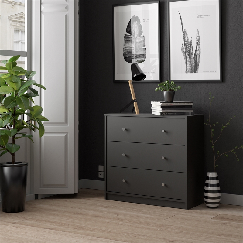 Home Square Set of 3 1-Drawer Nightstand and Two 3-Drawers Chests in Black