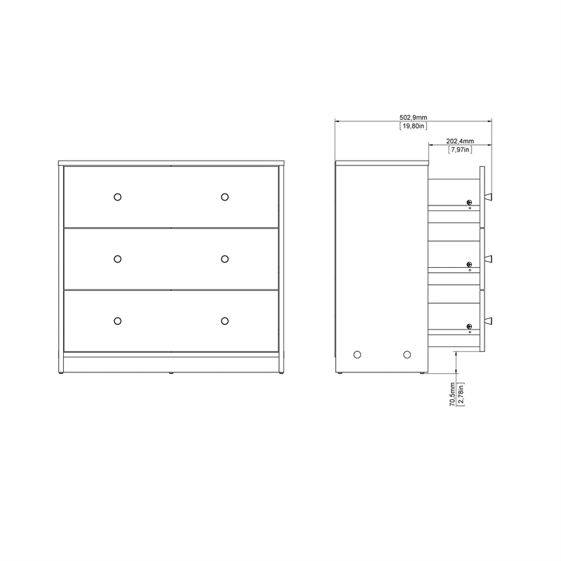 Home Square Set of 3 1-Drawer Nightstand and Two 3-Drawers Chests in Black
