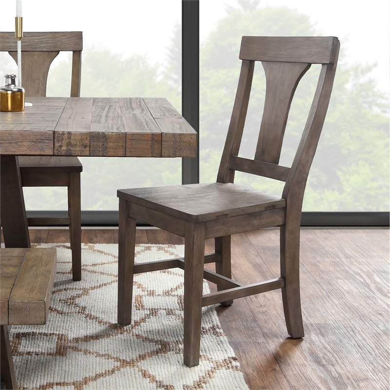 Home Square Set of 7 Wood Extension Dining Table and 6 Chairs in Weathered Brown