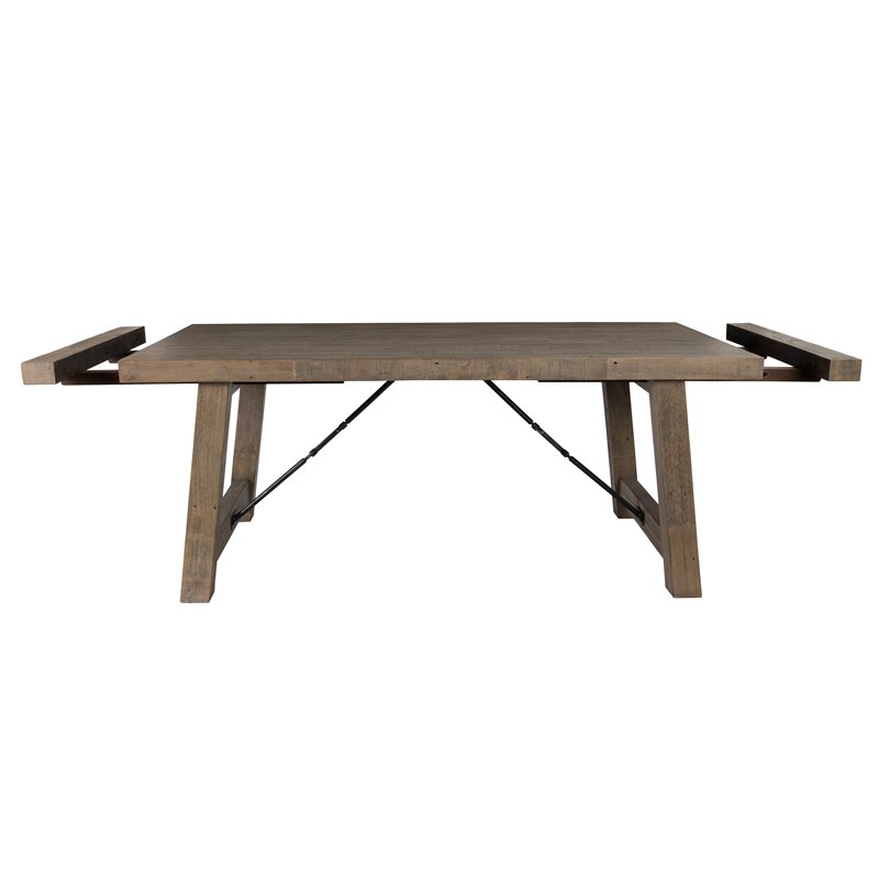 Home Square Set of 7 Wood Extension Dining Table and 6 Chairs in Weathered Brown