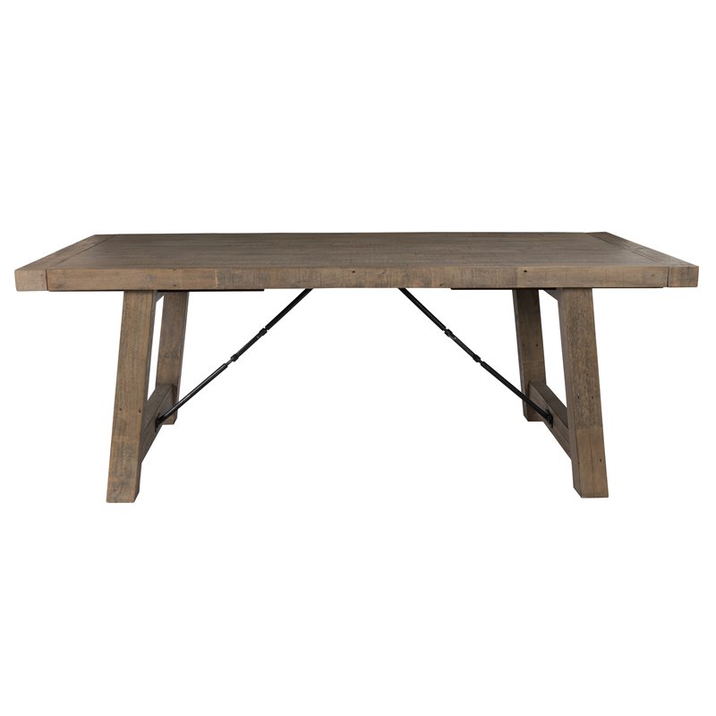 Home Square Set of 7 Wood Extension Dining Table and 6 Chairs in Weathered Brown