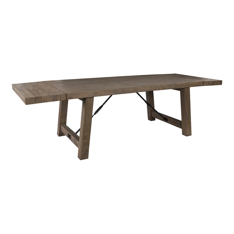Home Square Set of 7 Wood Extension Dining Table and 6 Chairs in Weathered Brown