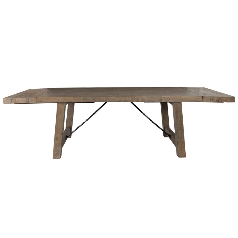 Home Square Set of 7 Wood Extension Dining Table and 6 Chairs in Weathered Brown
