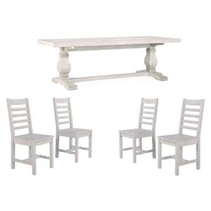 Home Square Set of 5 Solid Pine Wood Dining Table and 4 Chairs in Nordic Ivory