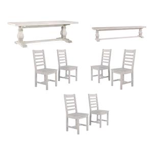 Home Square Set of 8 Wood Dining Table and Bench and 6 Chairs in Nordic Ivory
