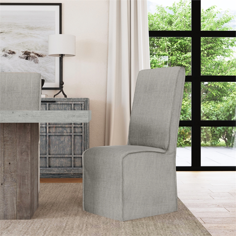Home Square Set of 5 Wood Dining Table in Ivory and Gray Fabric 4 Dining Chairs