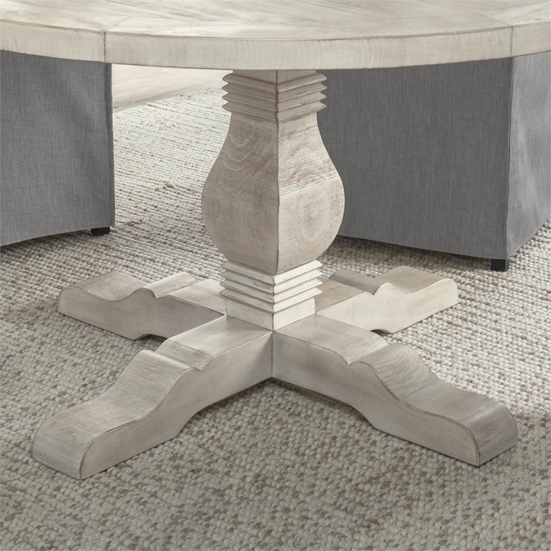 Home Square Set of 5 Wood Dining Table in Ivory and Gray Fabric 4 Dining Chairs