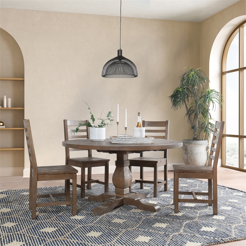 Home Square Set of 5 Wood Extension Dining Table and 4 Chairs in Brown