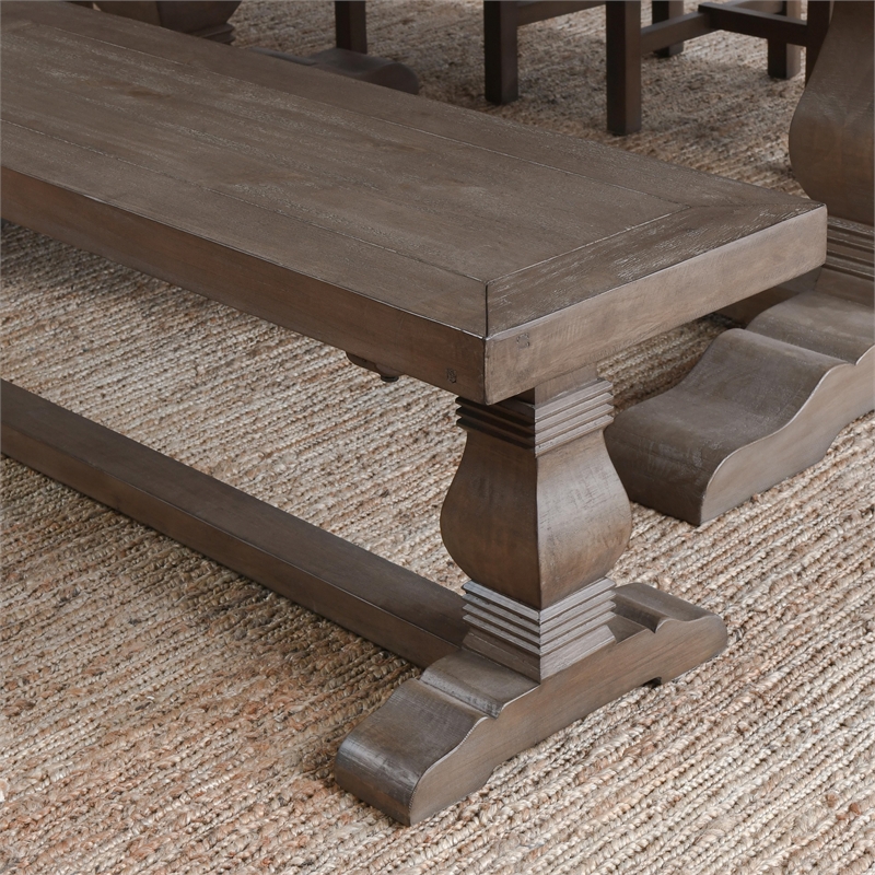 Home Square Set of 6 Wood Extension Dining Table and Bench and 4 Chairs in Brown