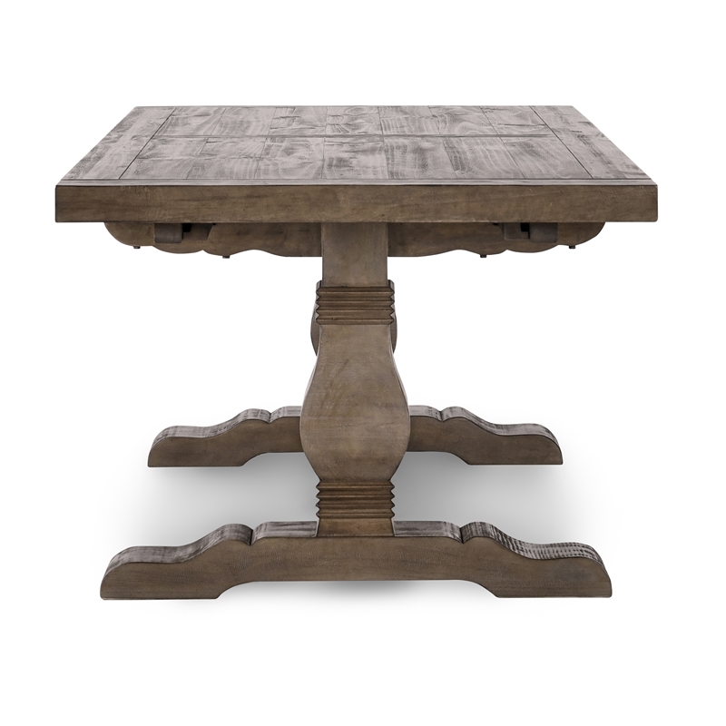 Home Square Set of 6 Wood Extension Dining Table and Bench and 4 Chairs in Brown