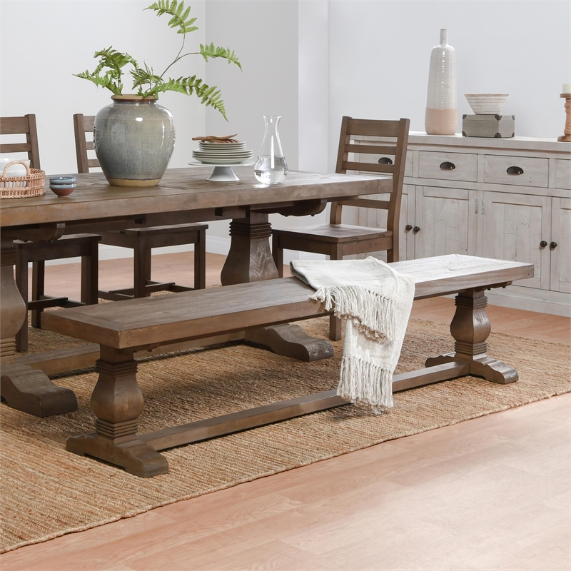 Home Square Set of 6 Wood Extension Dining Table and Bench and 4 Chairs in Brown