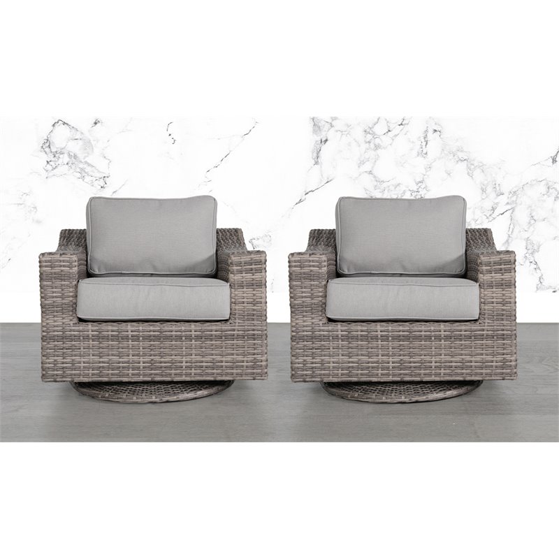 Home Square Swivel Club Patio Chairs in Brown/Gray (Set of 2)